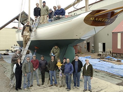 Volunteers and donors in front of Schooner Martha