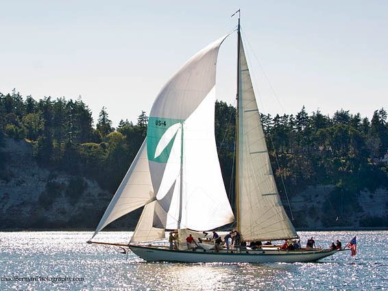 Schooner Martha sailing in the sun in Port Townsend Bay